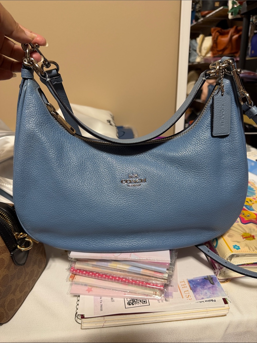 Coach Sky Blue Pebbled Leather Shoulder Bag